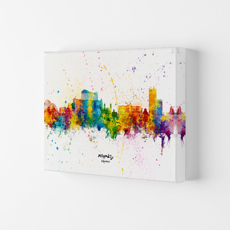 Athens Greece Skyline Splash Art Print by Michael Tompsett Canvas