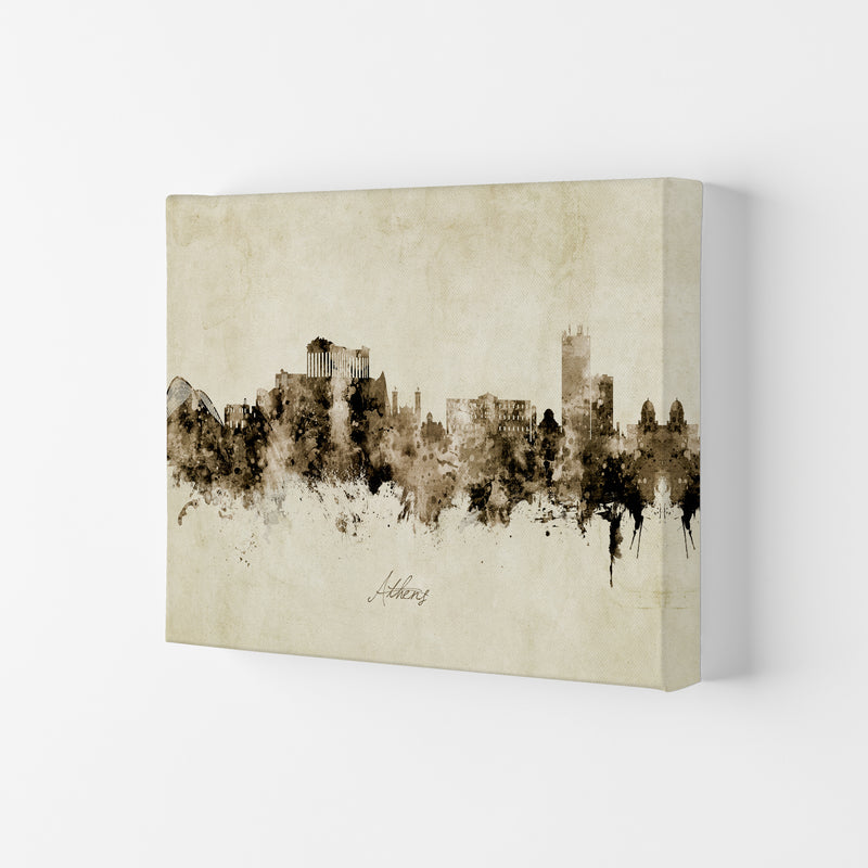 Athens Greece Skyline Vintage Art Print by Michael Tompsett Canvas