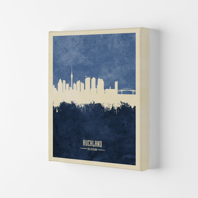 Auckland New Zealand Skyline Portrait Navy Art Print by Michael Tompsett Canvas