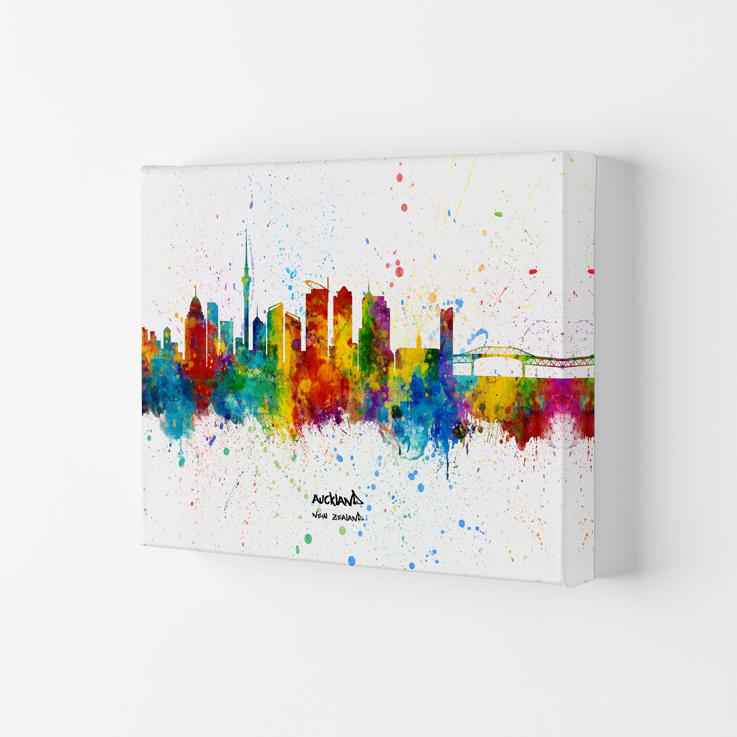 Auckland New Zealand Skyline Splash Art Print by Michael Tompsett Canvas