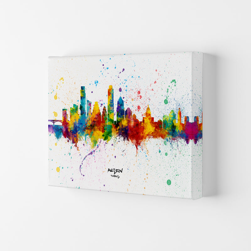 Austin Texas Skyline Splash Art Print by Michael Tompsett Canvas