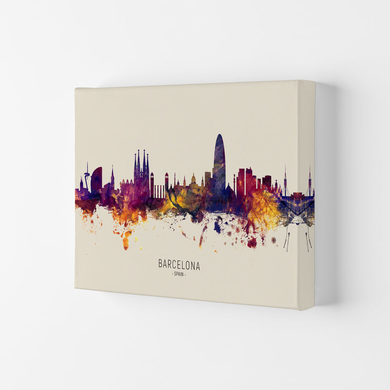 Barcelona Spain Skyline Autumn City Name Art Print by Michael Tompsett Canvas