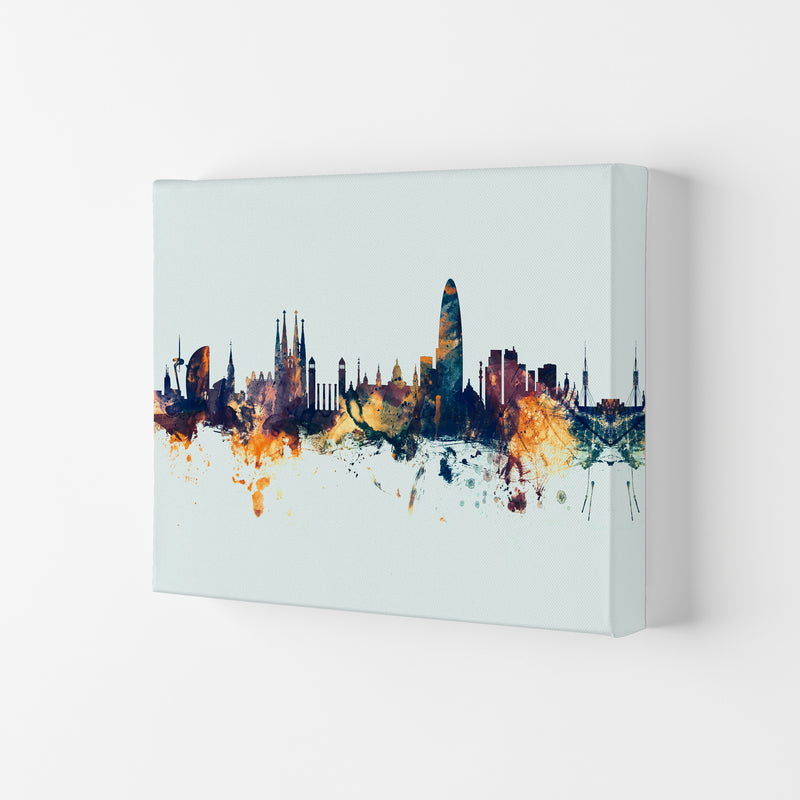 Barcelona Spain Skyline Blue Orange Art Print by Michael Tompsett Canvas