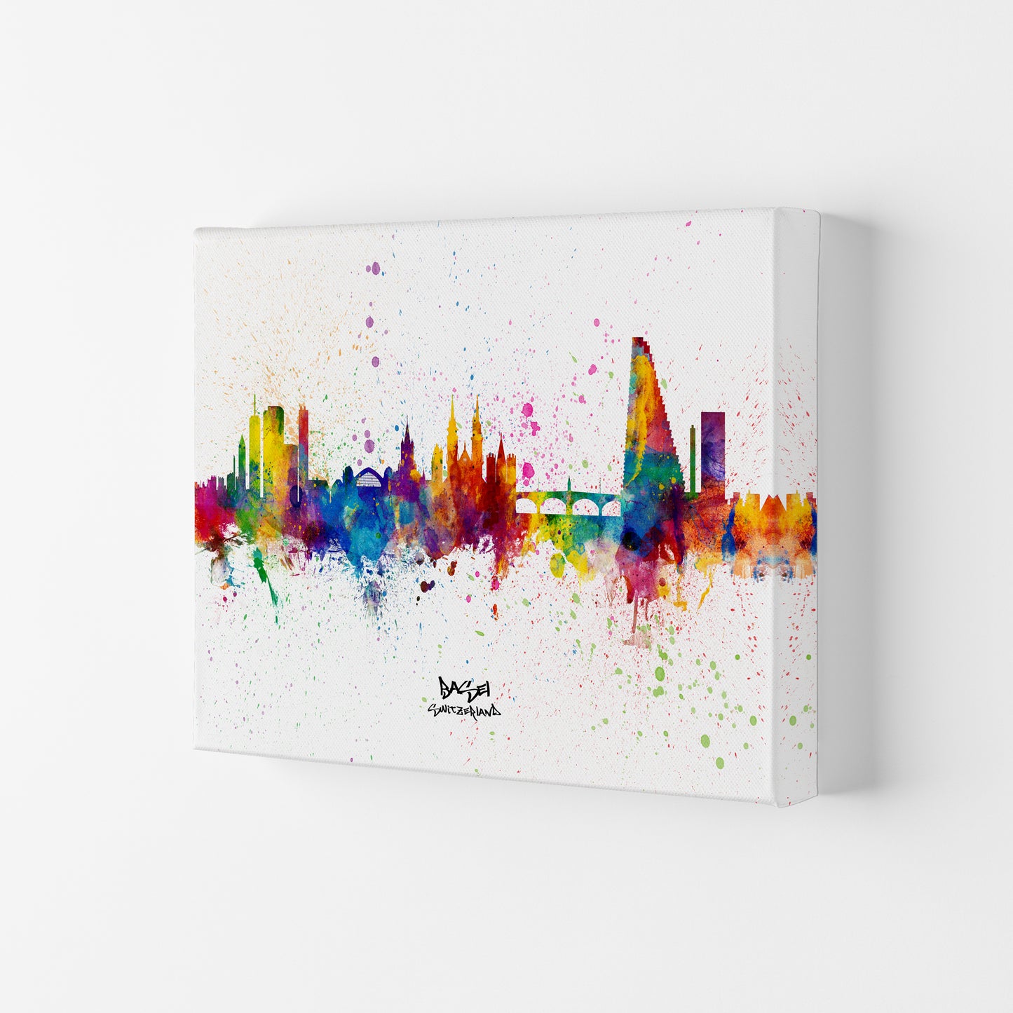 Basel Switzerland Skyline Splash Art Print by Michael Tompsett Canvas