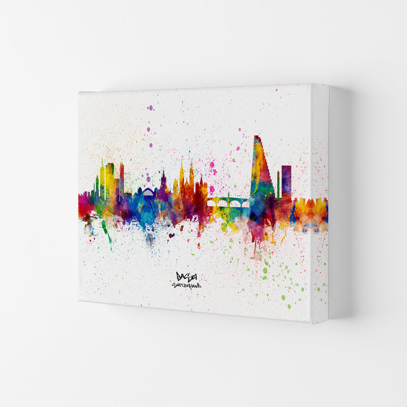 Basel Switzerland Skyline Splash Art Print by Michael Tompsett Canvas