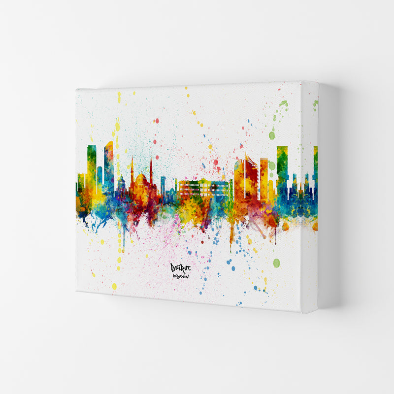 Beirut Lebanon Skyline Splash Art Print by Michael Tompsett Canvas