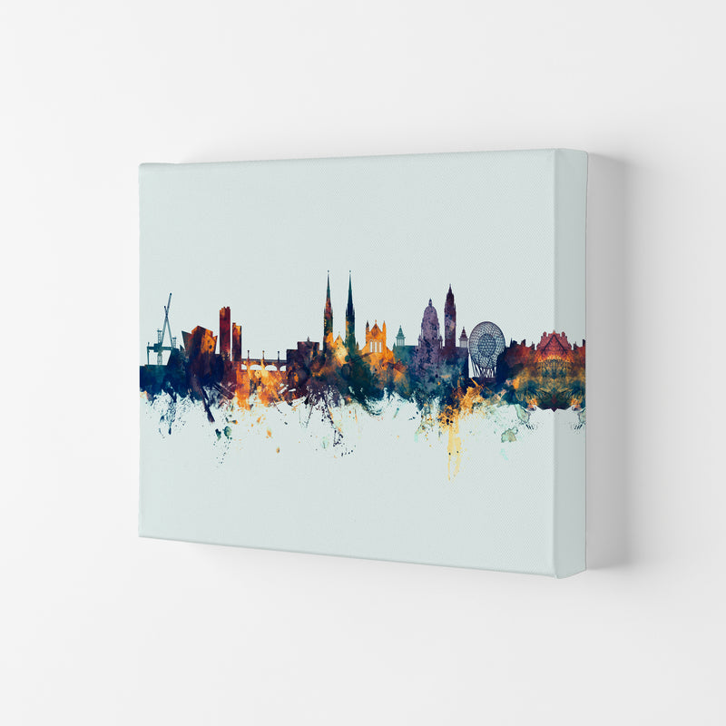 Belfast Northern Ireland Skyline Blue Orange Art Print by Michael Tompsett Canvas