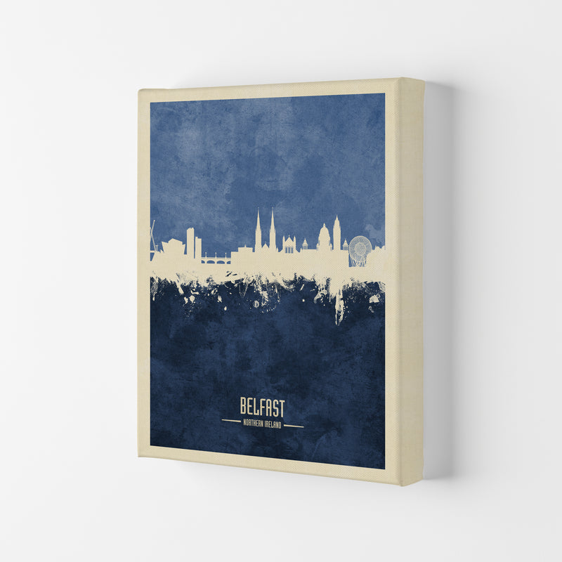 Belfast Northern Ireland Skyline Portrait Navy Art Print by Michael Tompsett Canvas