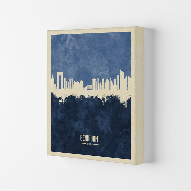 Benidorm Spain Skyline Portrait Navy Art Print by Michael Tompsett Canvas