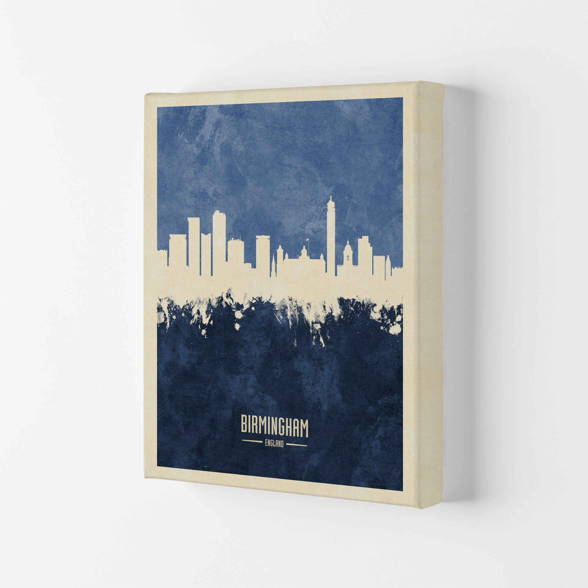 Birmingham England Skyline Portrait Navy Art Print by Michael Tompsett Canvas