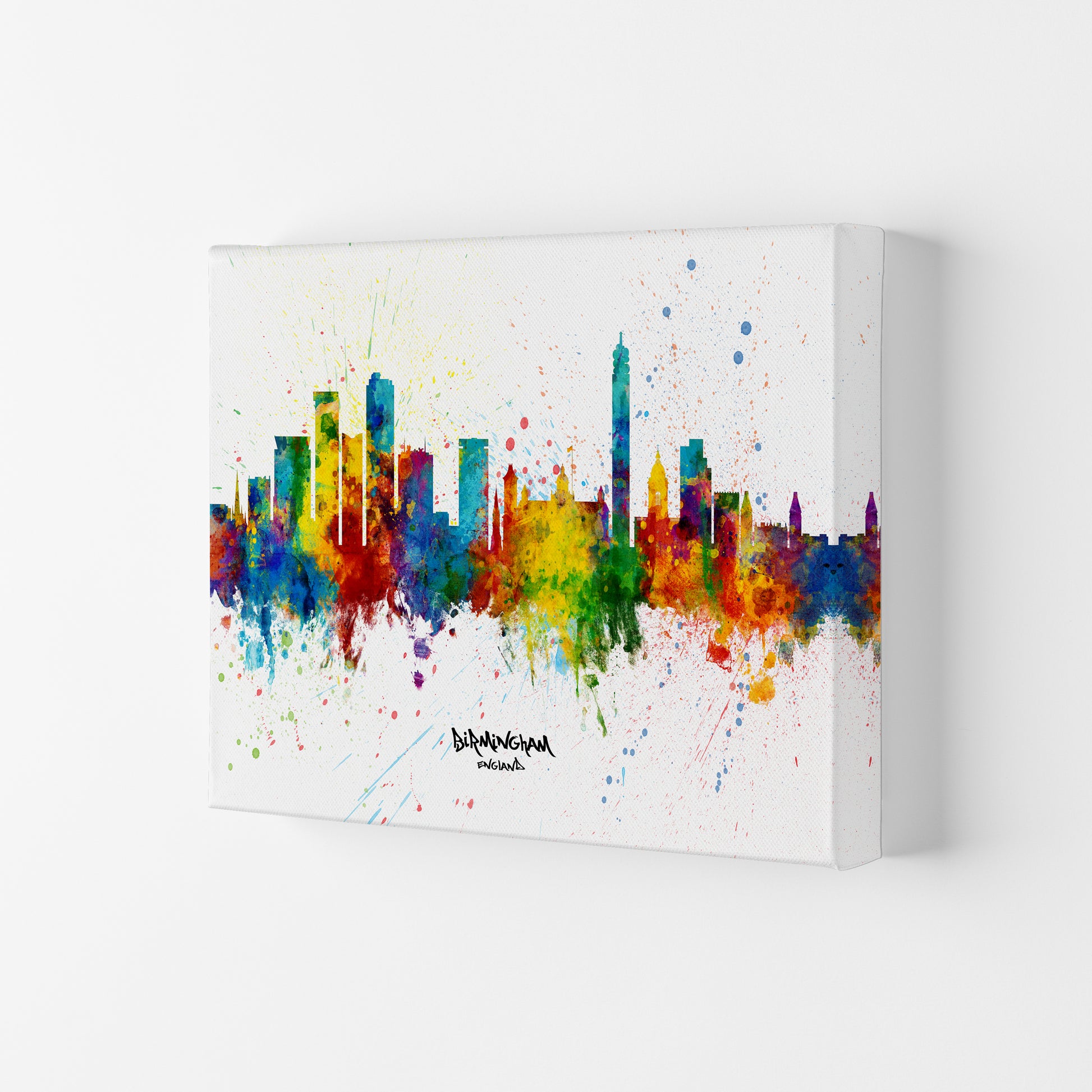 Birmingham England Skyline Splash Art Print by Michael Tompsett Canvas