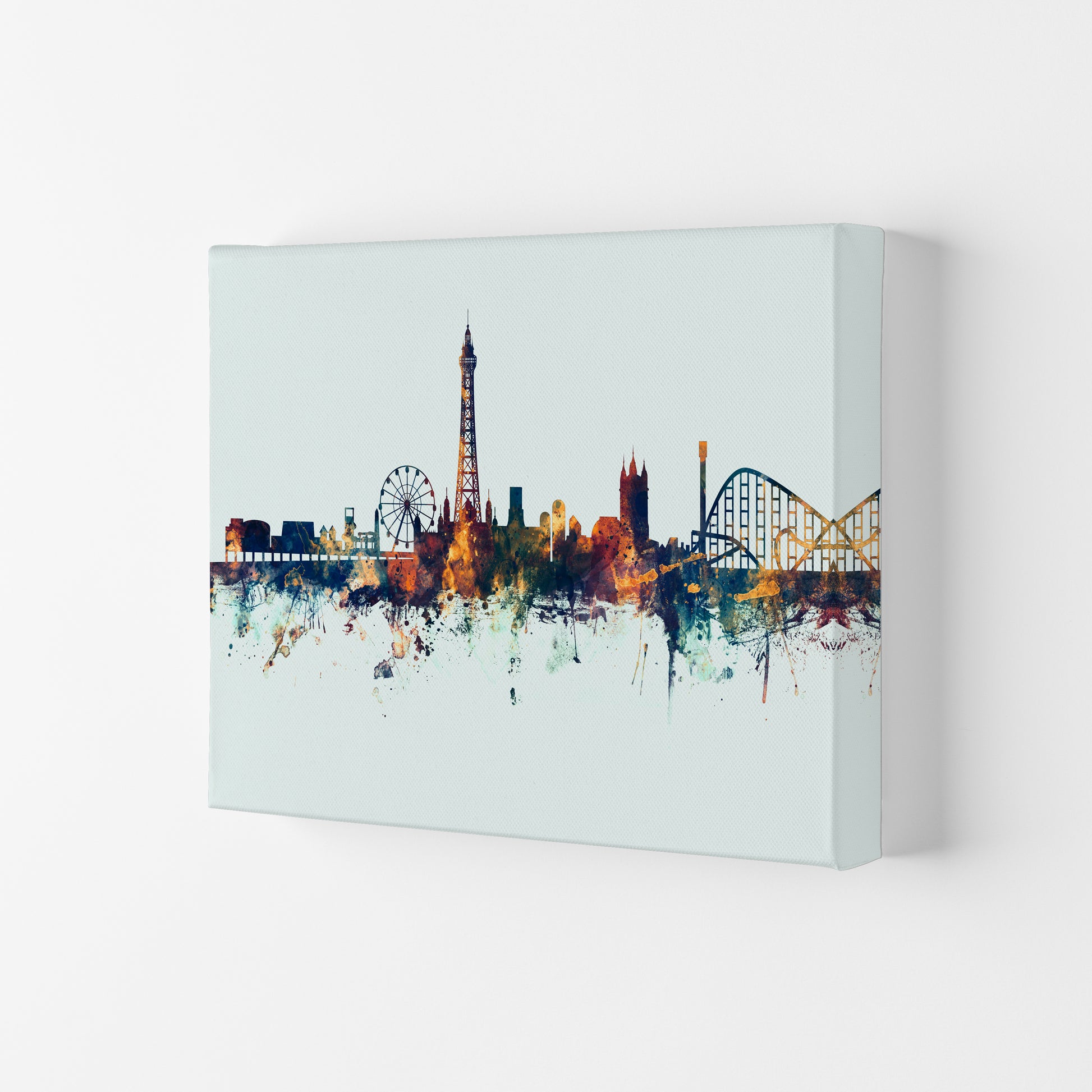 Blackpool England Skyline Blue Orange Art Print by Michael Tompsett Canvas