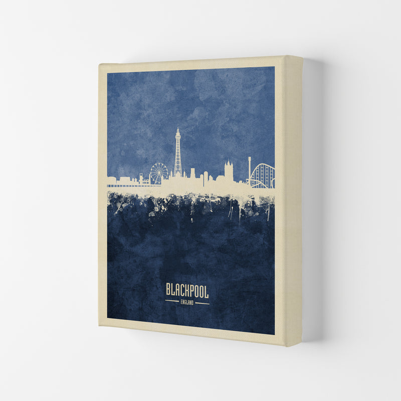 Blackpool England Skyline Portrait Navy Art Print by Michael Tompsett Canvas