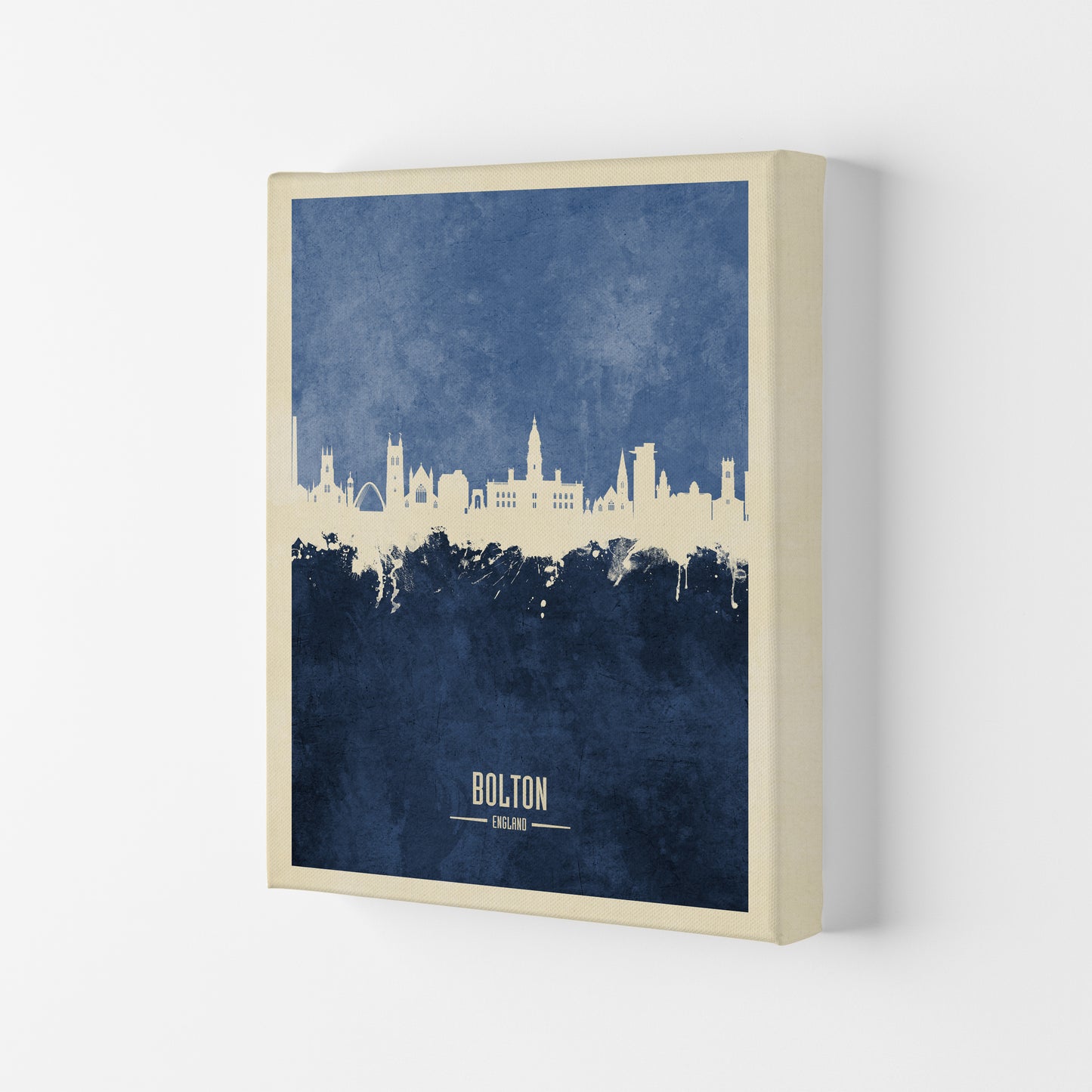 Bolton England Skyline Portrait Navy Art Print by Michael Tompsett Canvas
