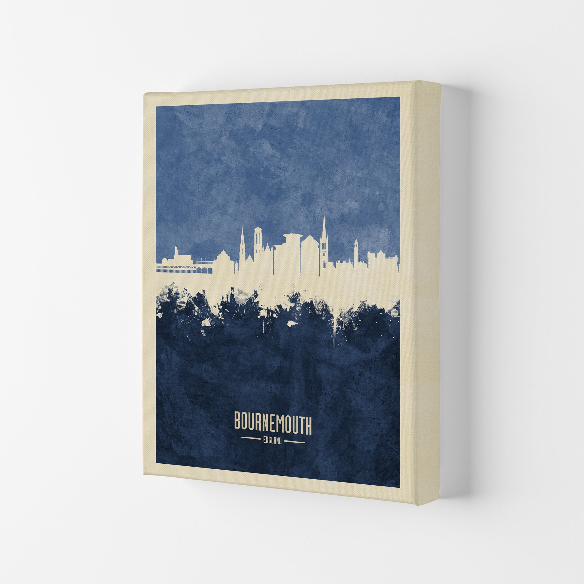 Bournemouth England Skyline Portrait Navy Art Print by Michael Tompsett Canvas