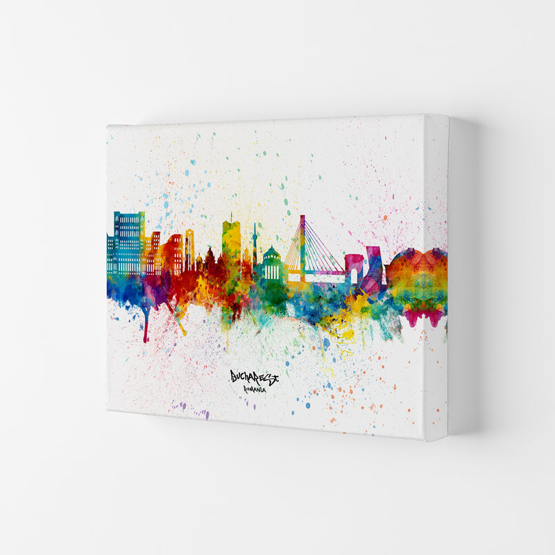 Bucharest Romania Skyline Splash Art Print by Michael Tompsett Canvas
