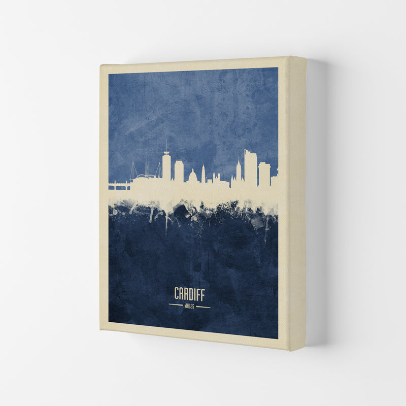Cardiff Wales Skyline Portrait Navy Art Print by Michael Tompsett Canvas