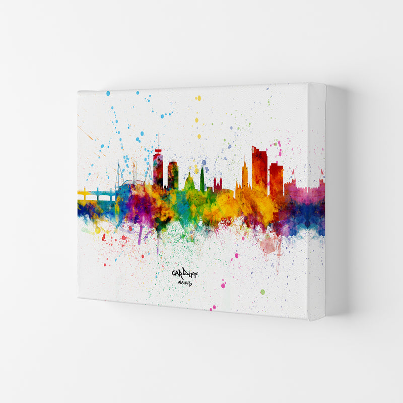 Cardiff Wales Skyline Splash Art Print by Michael Tompsett Canvas
