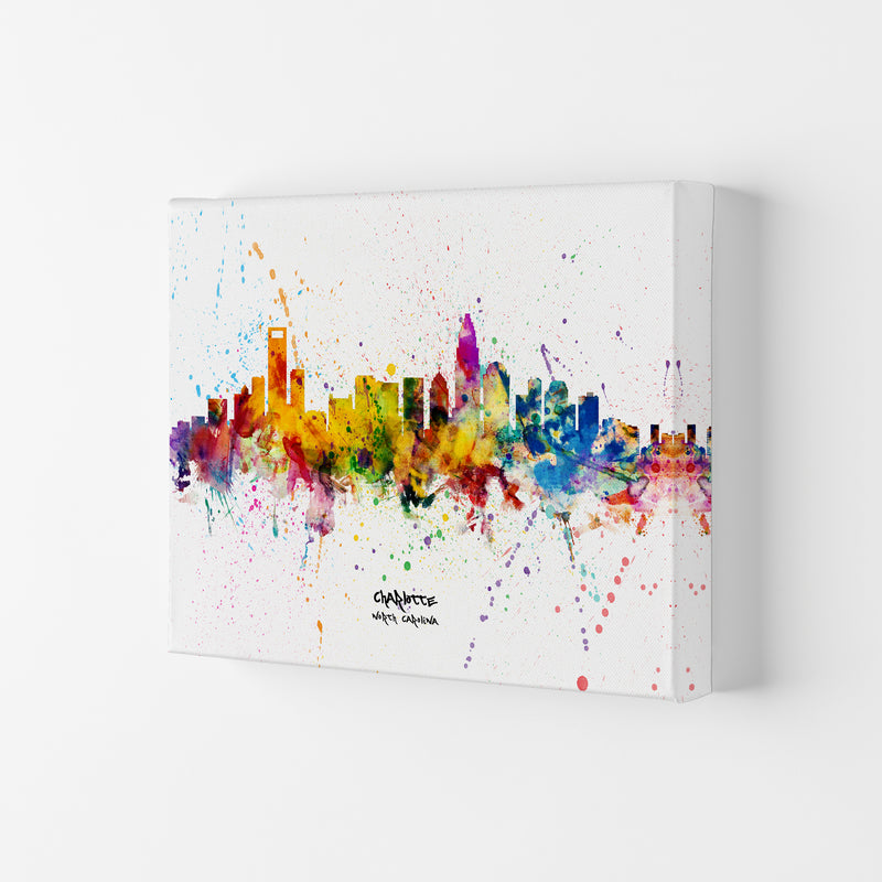 Charlotte North Carolina Skyline Splash Art Print by Michael Tompsett Canvas