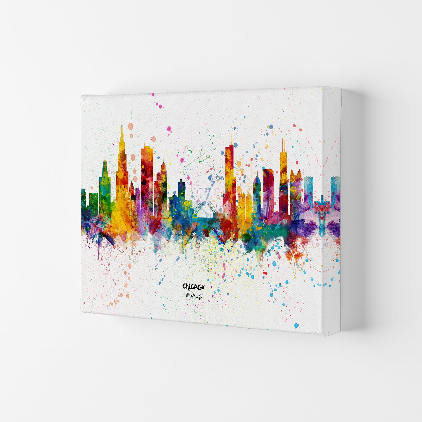 Chicago Illinois Skyline Splash Art Print by Michael Tompsett Canvas