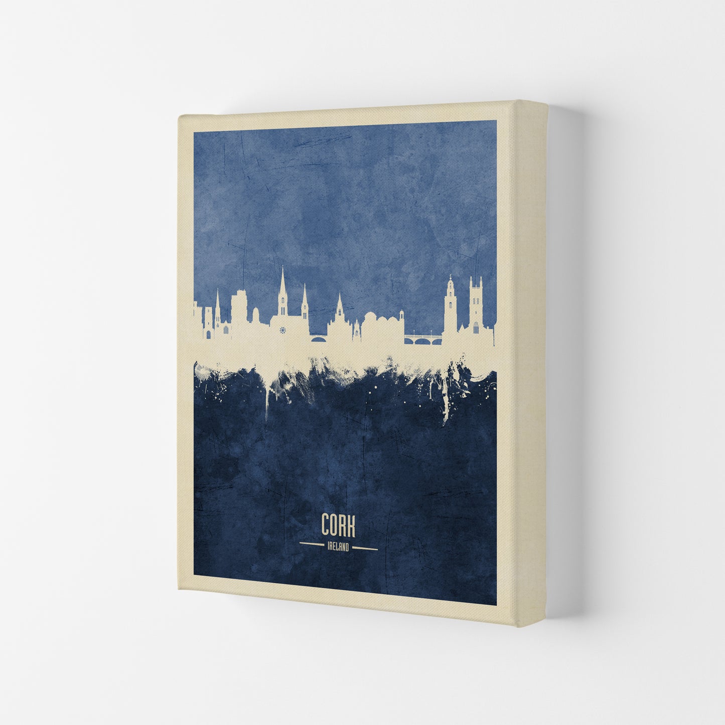 Cork Ireland Skyline Portrait Navy Art Print by Michael Tompsett Canvas