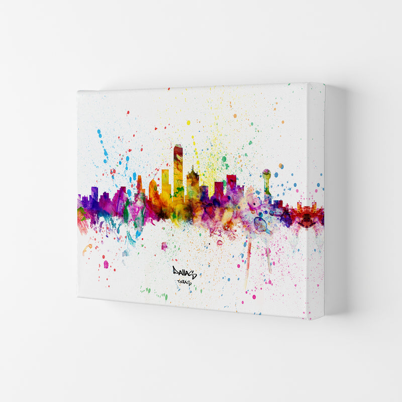 Dallas Texas Skyline Splash Art Print by Michael Tompsett Canvas