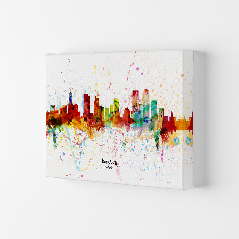 Denver Colorado Skyline Splash Art Print by Michael Tompsett Canvas