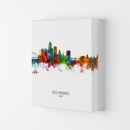 Des Moines Iowa Skyline Portrait Art Print by Michael Tompsett Canvas