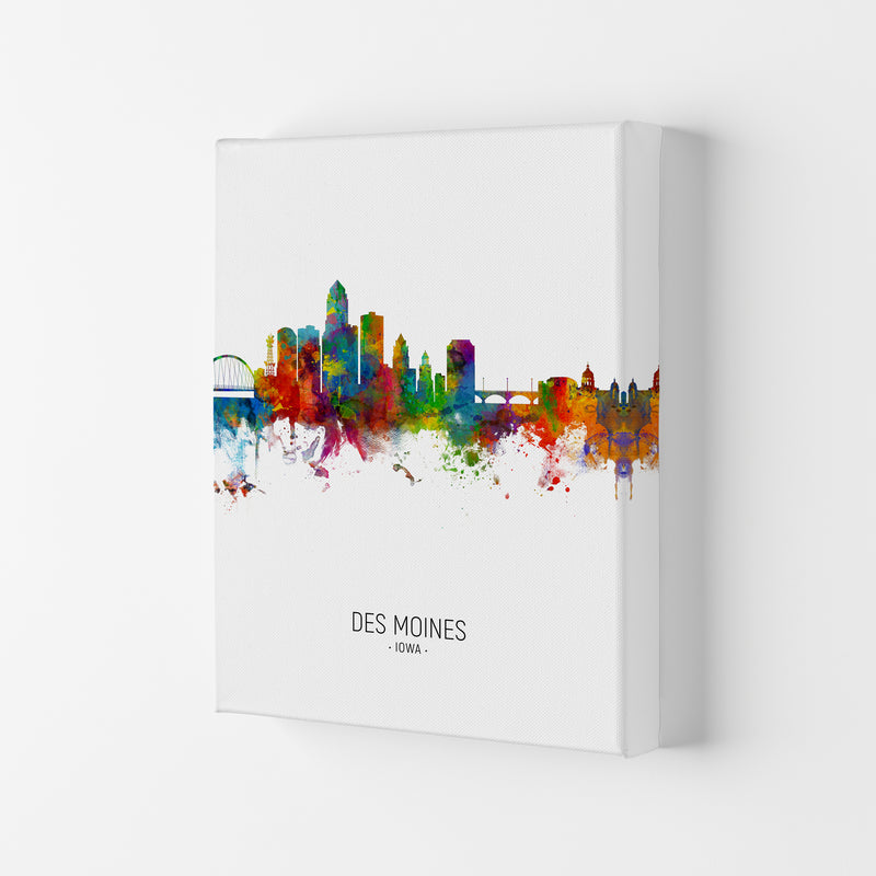Des Moines Iowa Skyline Portrait Art Print by Michael Tompsett Canvas
