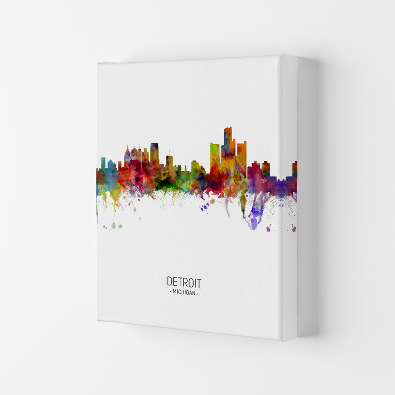 Detroit Michigan Skyline Portrait Art Print by Michael Tompsett Canvas