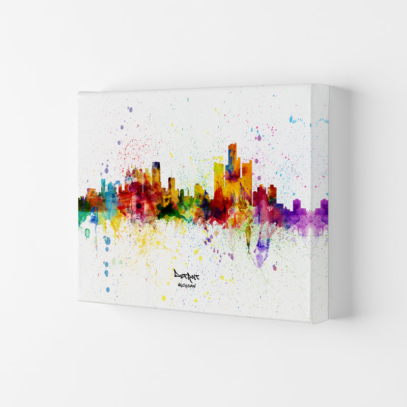 Detroit Michigan Skyline Splash Art Print by Michael Tompsett Canvas