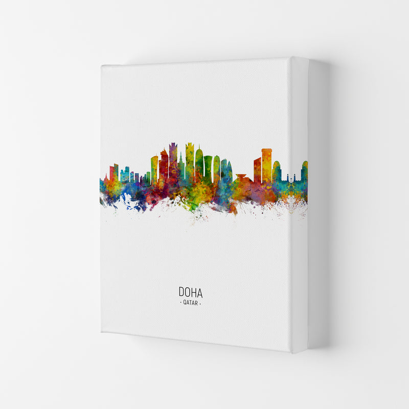 Doha Qatar Skyline Portrait Art Print by Michael Tompsett Canvas