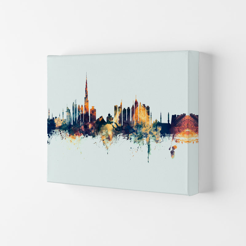 Dubai United Arab Emirates Skyline Blue Orange Art Print by Michael Tompsett Canvas