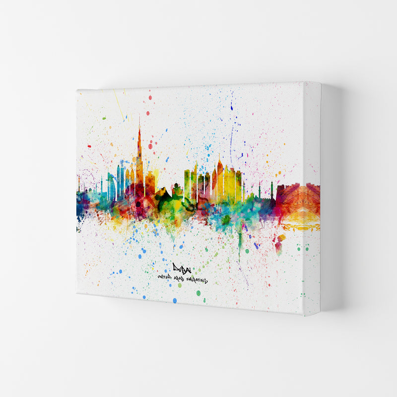 Dubai United Arab Emirates Skyline Splash Art Print by Michael Tompsett Canvas