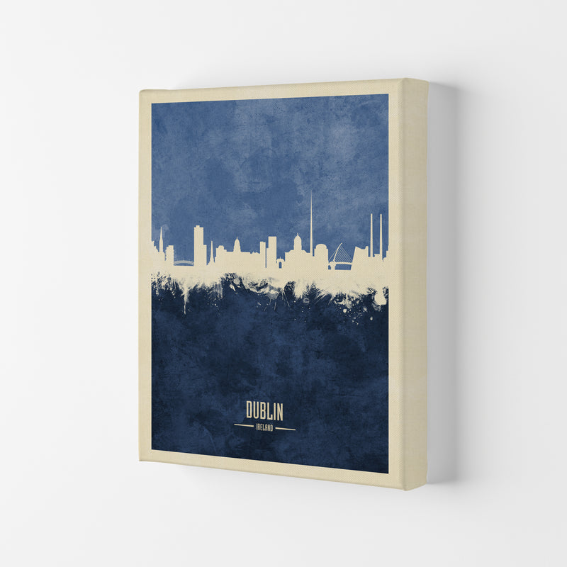Dublin Ireland Skyline Portrait Navy Art Print by Michael Tompsett Canvas