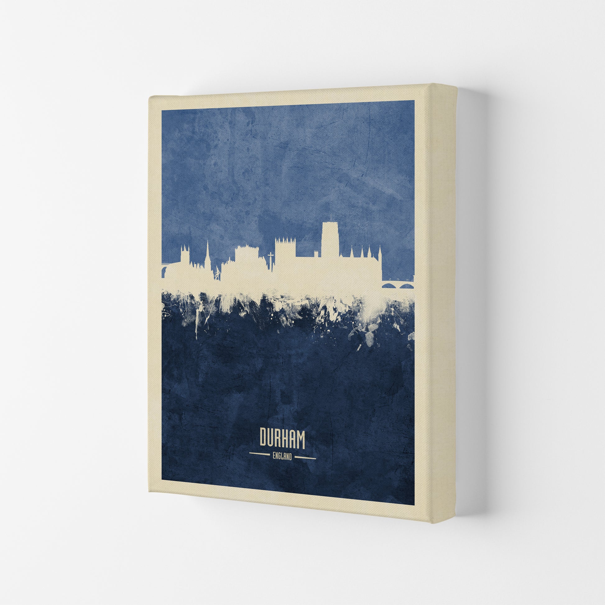 Durham England Skyline Portrait Navy Art Print by Michael Tompsett Canvas