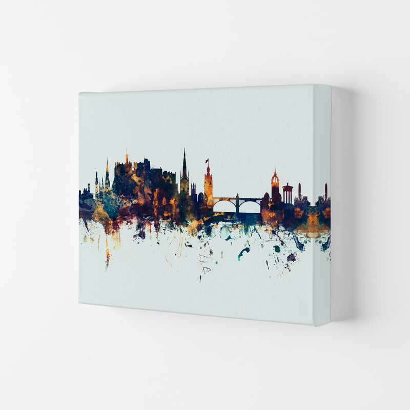 Edinburgh Scotland Skyline Blue Orange Art Print by Michael Tompsett Canvas