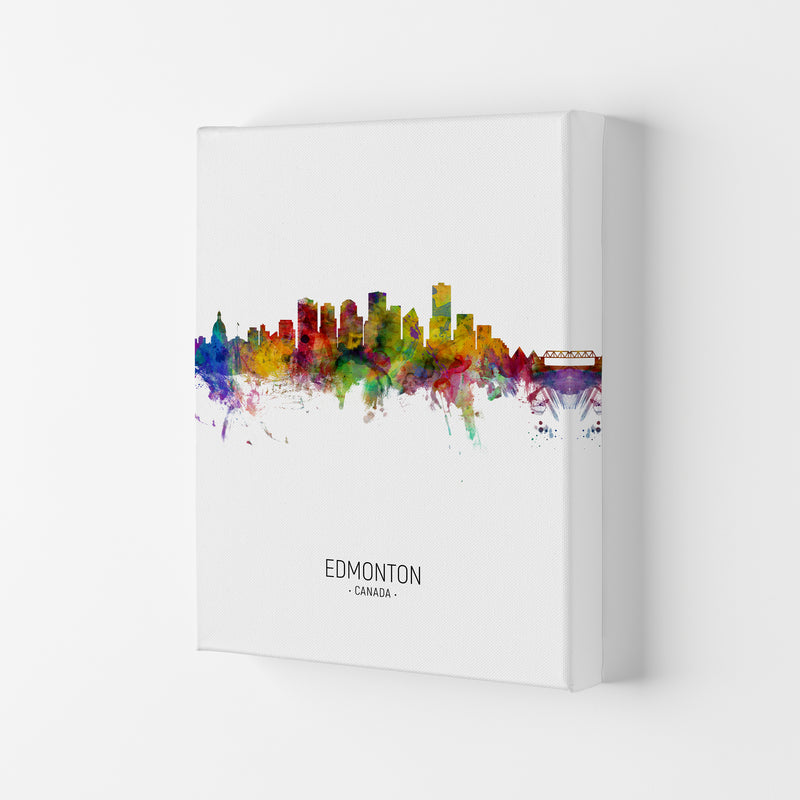 Edmonton Canada Skyline Portrait Art Print by Michael Tompsett Canvas