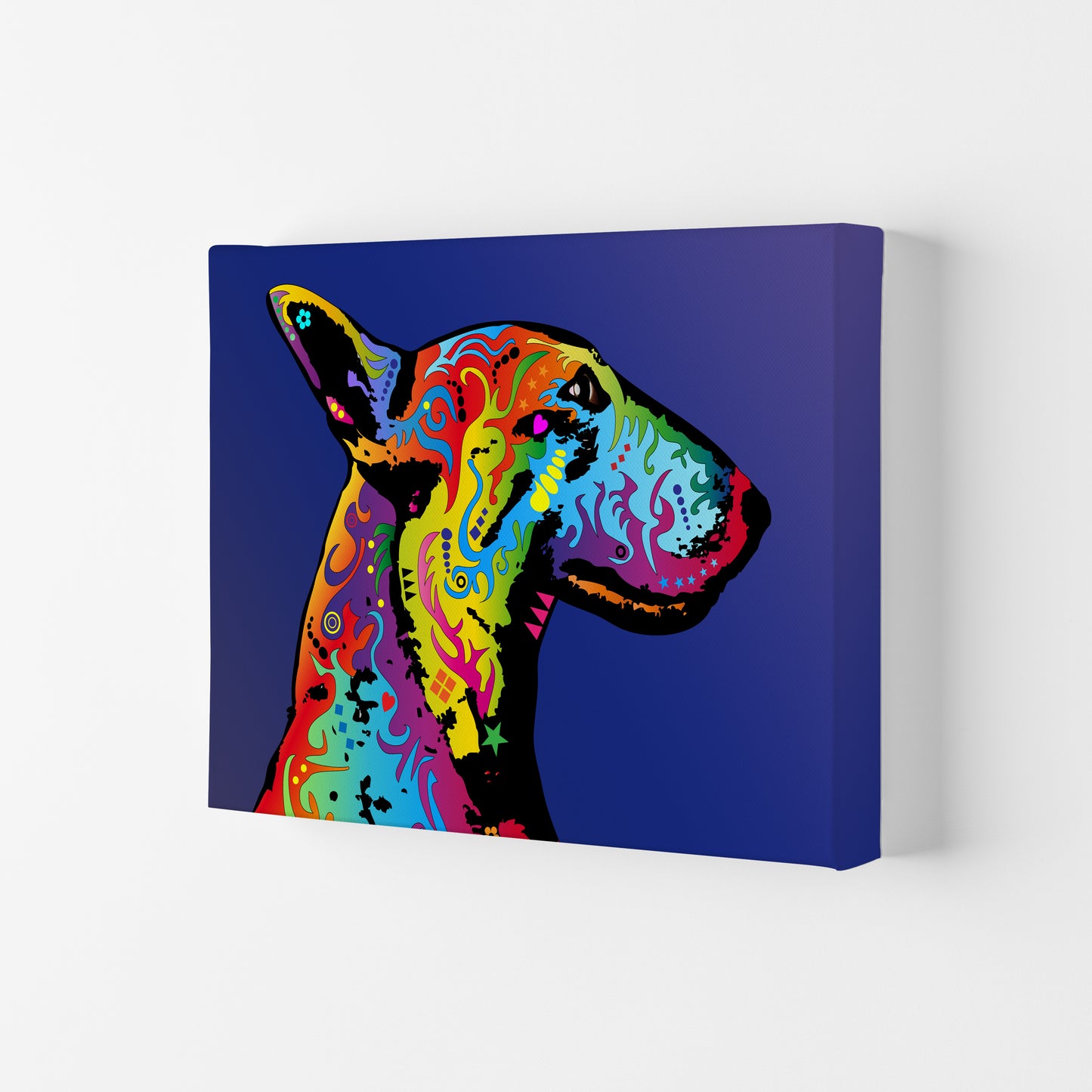 English Bull Terrier Dog Blue Art Print by Michael Tompsett Canvas