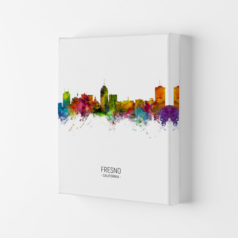 Fresno California Skyline Portrait Art Print by Michael Tompsett Canvas