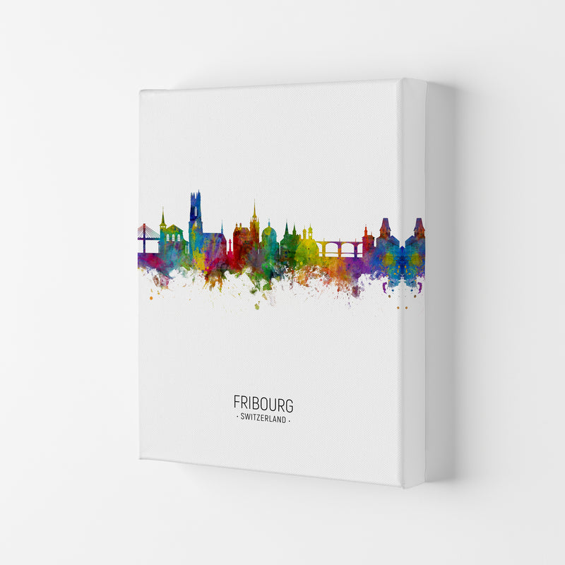 Fribourg Switzerland Skyline Portrait Art Print by Michael Tompsett Canvas