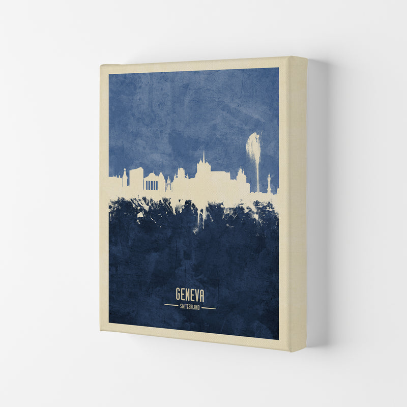 Geneva Switzerland Skyline Portrait Navy Art Print by Michael Tompsett Canvas