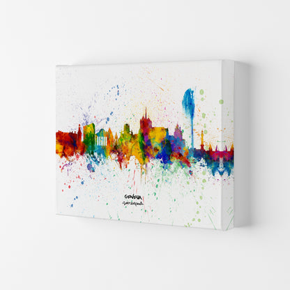 Geneva Switzerland Skyline Splash Art Print by Michael Tompsett Canvas