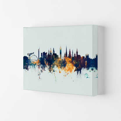 Glasgow Scotland Skyline Blue Orange Art Print by Michael Tompsett Canvas