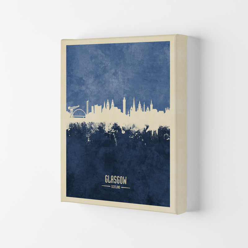 Glasgow Scotland Skyline Portrait Navy Art Print by Michael Tompsett Canvas
