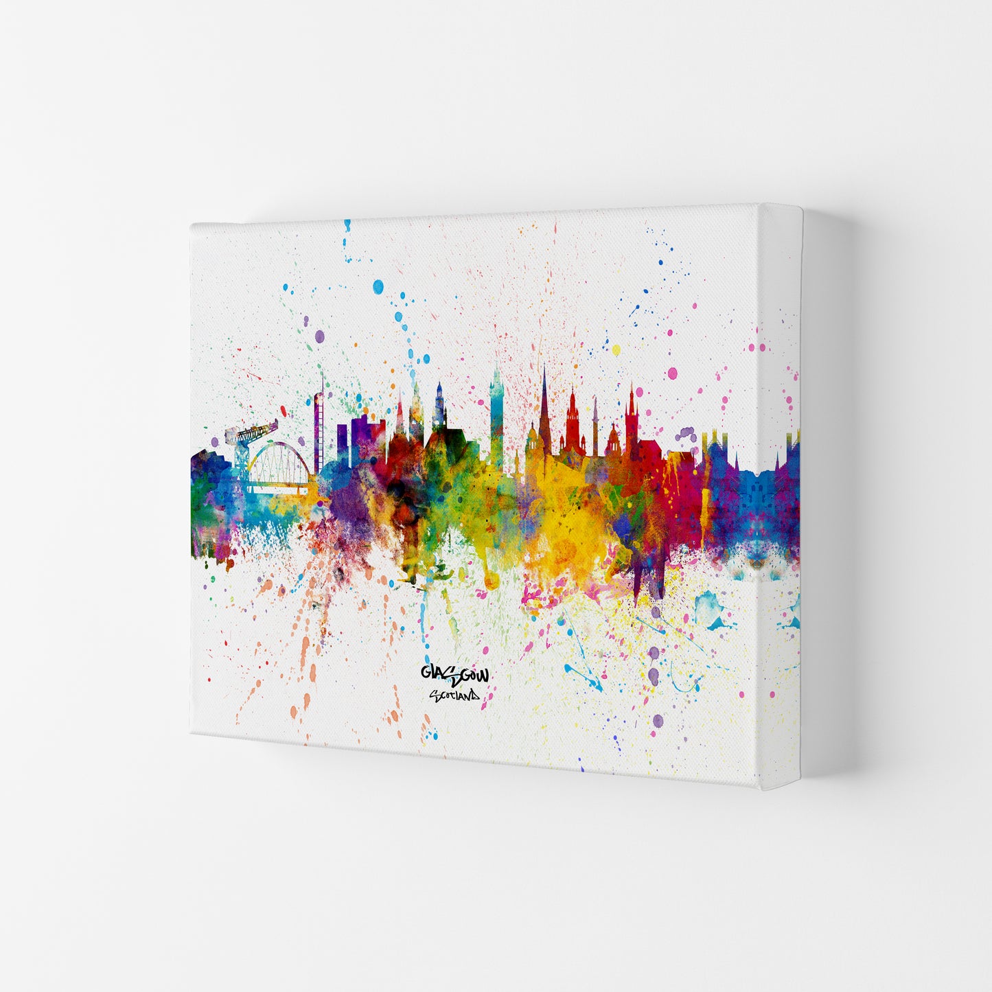 Glasgow Scotland Skyline Splash Art Print by Michael Tompsett Canvas