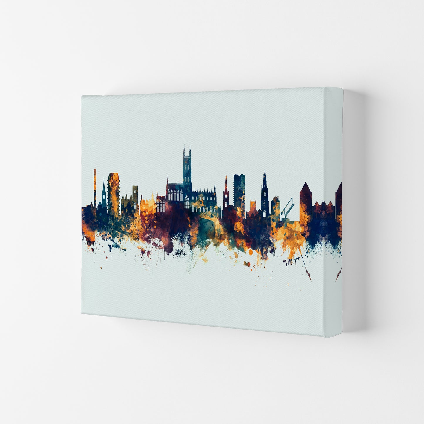 Gloucester England Skyline Blue Orange Art Print by Michael Tompsett Canvas