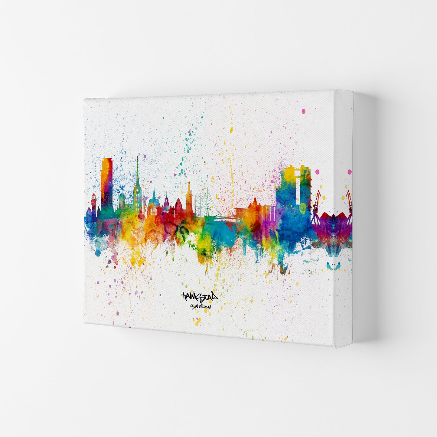 Halmstad Sweden Skyline Splash Art Print by Michael Tompsett Canvas