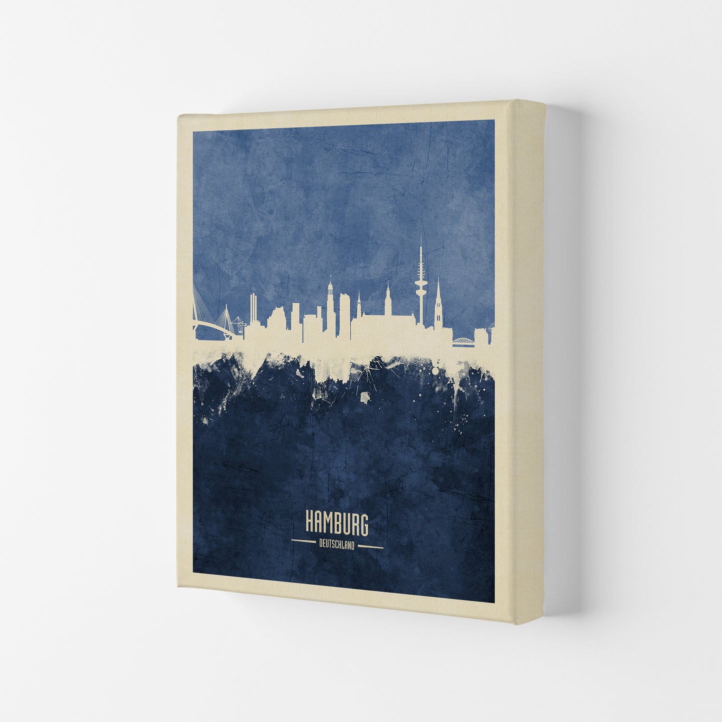 Hamburg Germany Skyline Portrait Navy Art Print by Michael Tompsett Canvas
