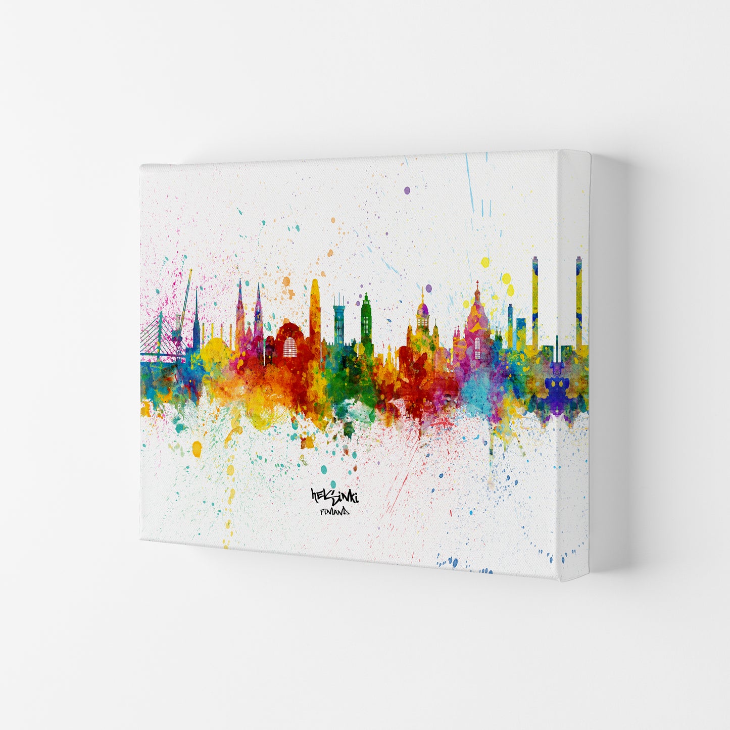 Helsinki Finland Skyline Splash Art Print by Michael Tompsett Canvas